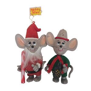 Vintage 70s Merry Mice Santa Elf Figurines Christmas Decor Ornaments Jasco